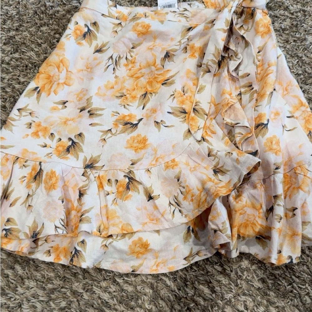 AE Floral Wrap Skirt in Cream and Orange